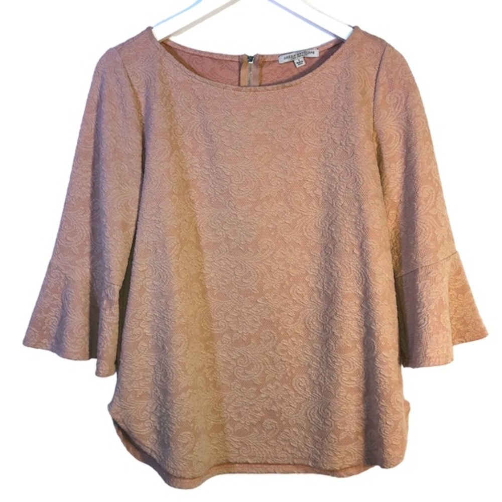 Green Envelope Los Angeles Textured Jacquard Blush Pink Lantern Sleeve Top Large